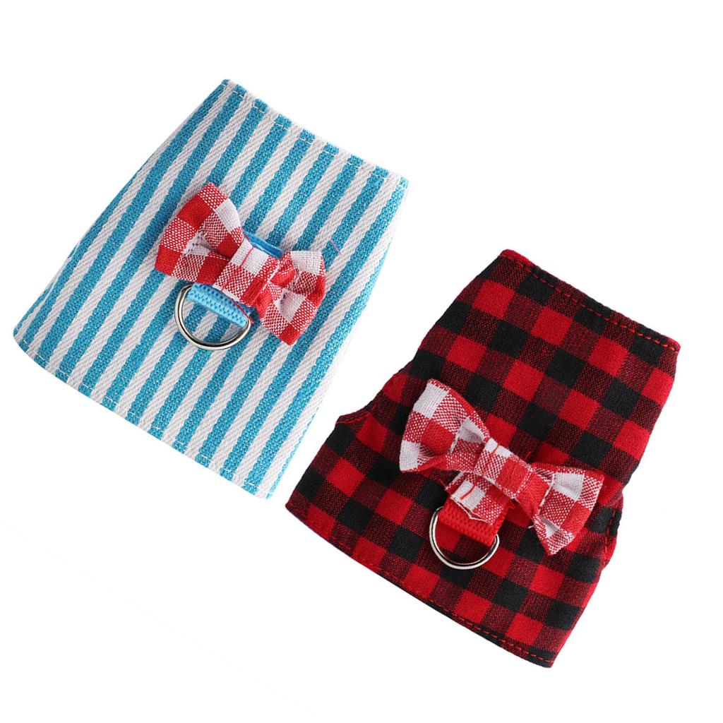 Small Animals Traction Rope Chest Strap Red Grid  Blue Stripes 2 Pieces