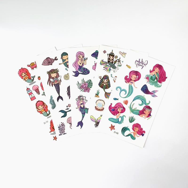 10 Folhas/Conjunto Adesivos de Tatuagem de Sereia de Desenho Animado para Crianças À Prova d'Água Fofos Engraçados Tatuagem Falsa Temporária para Crianças Meninas Presente