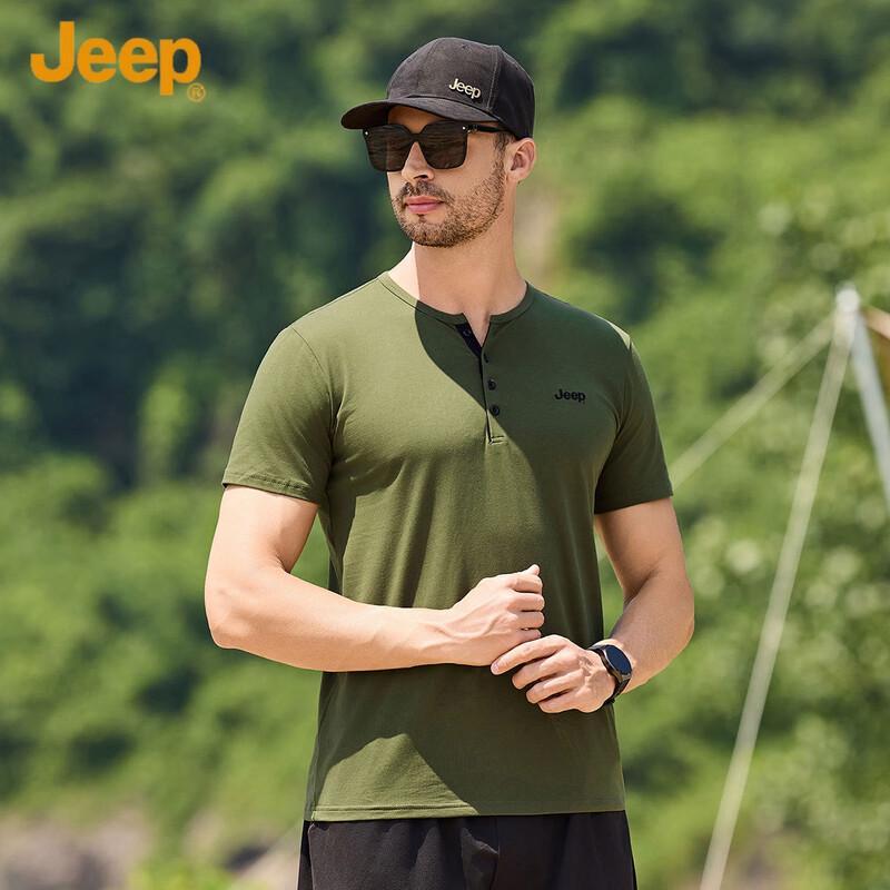 JEEP Men s Cotton Blend Henry Collar Short-Sleeve T-Shirt 2XL