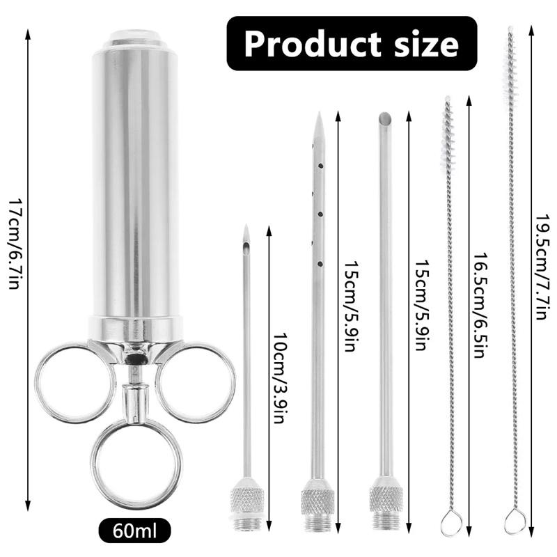 Meat Injector Syringe Kit Grill Turkey BBQ Seasoning Sauce Flavor Needle Cooking Syringe Stainless Steel Injector Cooking Syring