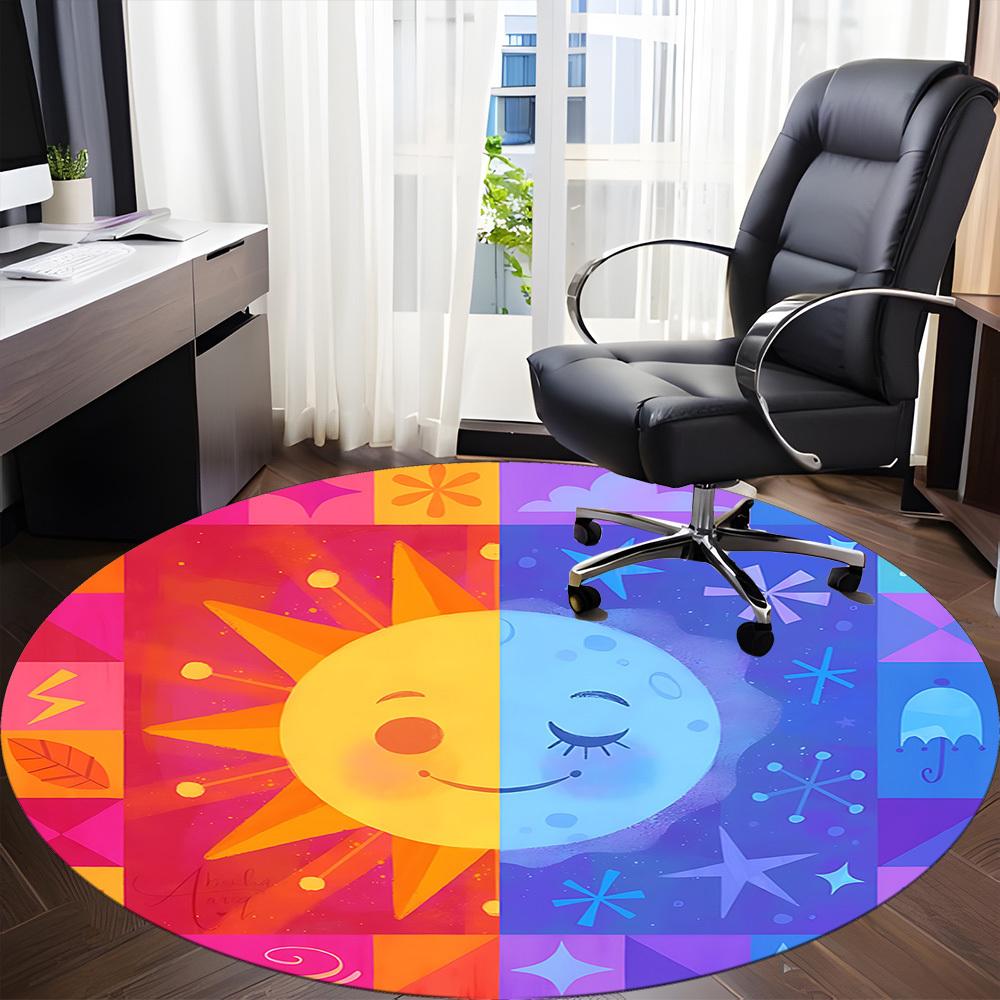 1pc Sun Moon Office Round Area Rug, Indoor Mat Suitable For Office, Under Office Chairs Bedroom Living Room Home Decor, Room Deco