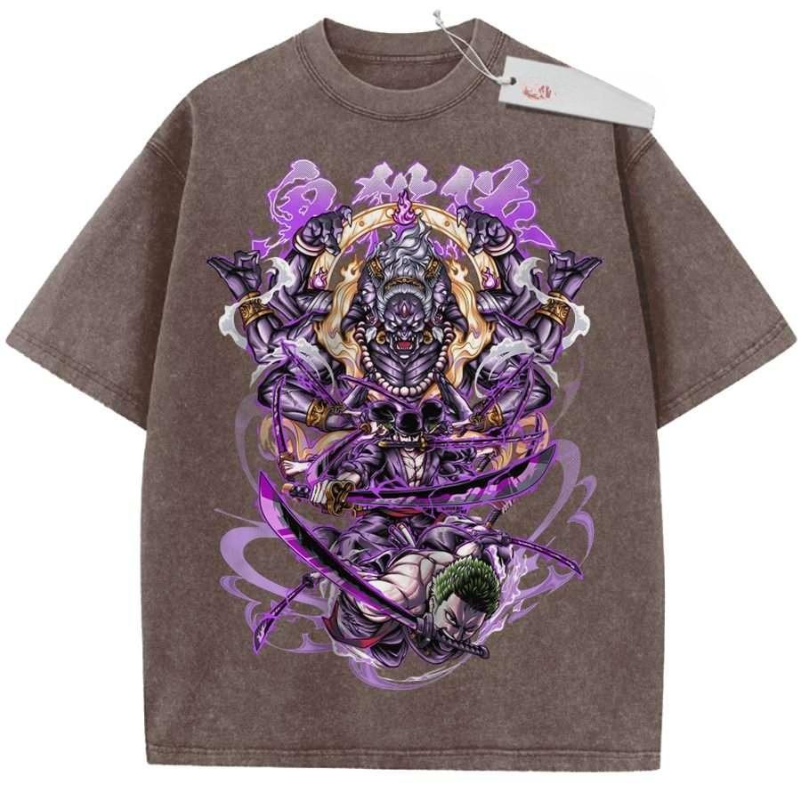 Vintage Washed TShirt One Piece Anime Luffy Sun God Nika Gear Print Oversized Streetwear for Casual Daily Campus