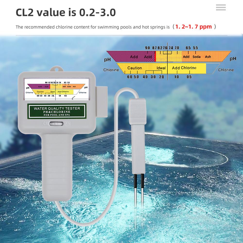 2 In 1 PH Chlorine Meter CL2 Residual Chlorine Tester Portable 5.5-9.0pH Test PH Chlorine Water Quality Detector For Pool