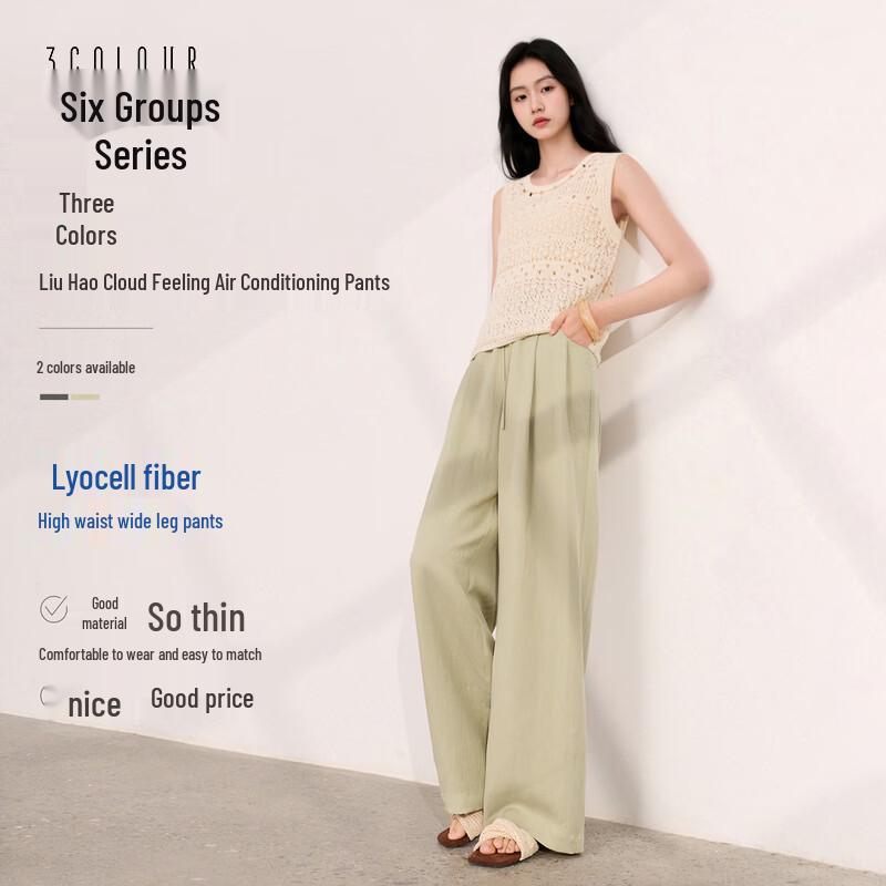 Women s Lyocell Blend High-Waist Loose Straight Leg Pants L