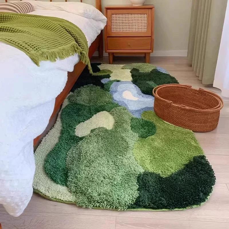 

Garden Moss Hand Tufted Area Rug, Bedroom Bedside Rugs, Flocked Art Deco Carpet, Thickened Microfiber Floor Mat, Super Soft 80x120cm