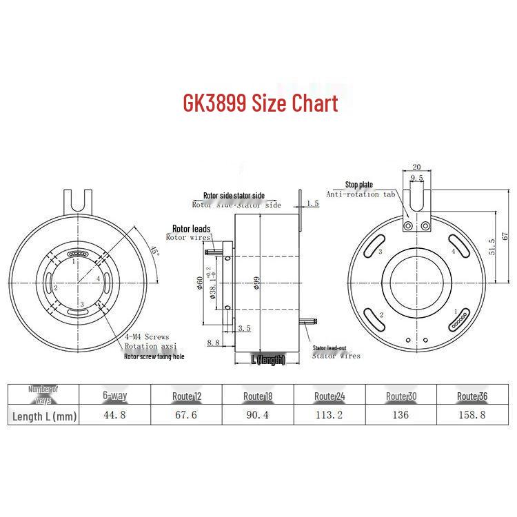 6-12 Circuit High-Speed Conductive Slip Ring, 360-Degree Rotary, 10A, Through-Bore Design