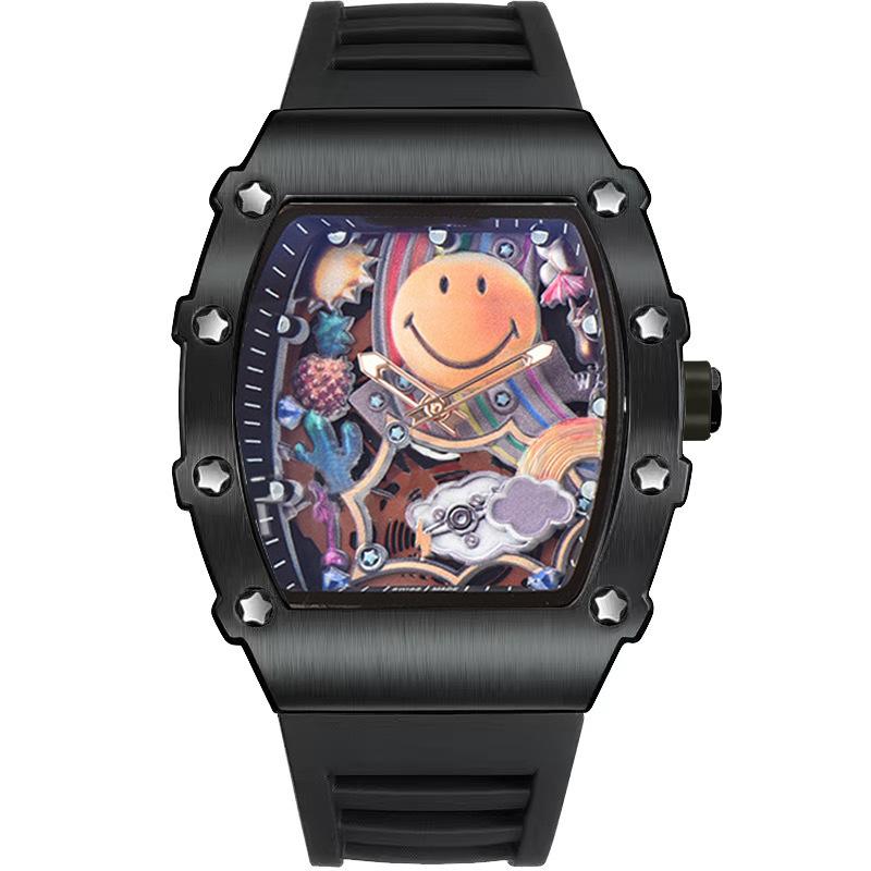 High-Value Fashion Quartz Luminous Waterproof Wine Barrel-Shaped Watch Men'S Business Smiley Face