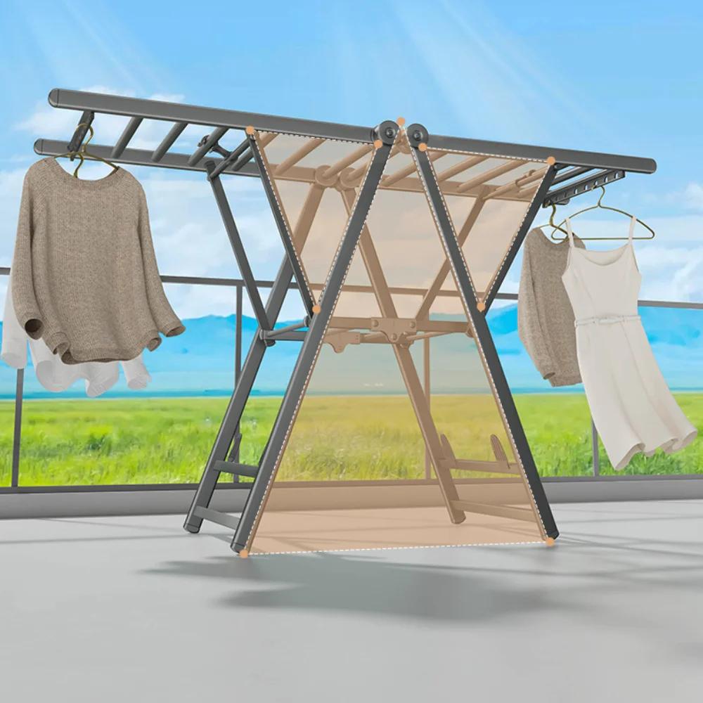 Laundry Stand Foldable Save Space Alloy Drying Rack for Balcony and Bedroom Modern Simplicity Elevated Design Floor Clothes Rack