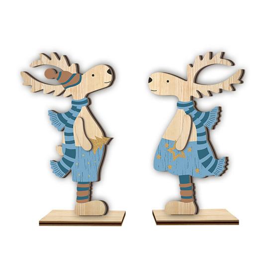 Rustic Wood Holiday Centerpieces 2Pcs Wooden Christmas Reindeer Ornaments, Cute Elk Desktop Decorations, Double Sided Signs Tabletop Centerpiece