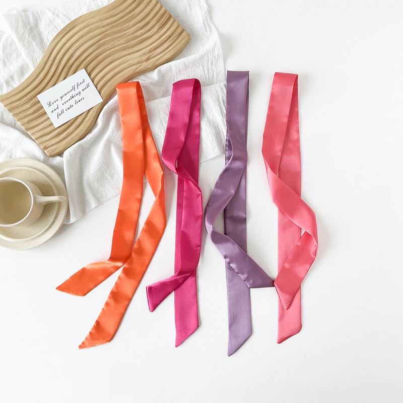 4x100cm Satin Silk Narrow Scarf Neckerchief Solid Neck Scarves Long Silk Thin Scarf Tie Black Bag Ribbon Headbands Choker
