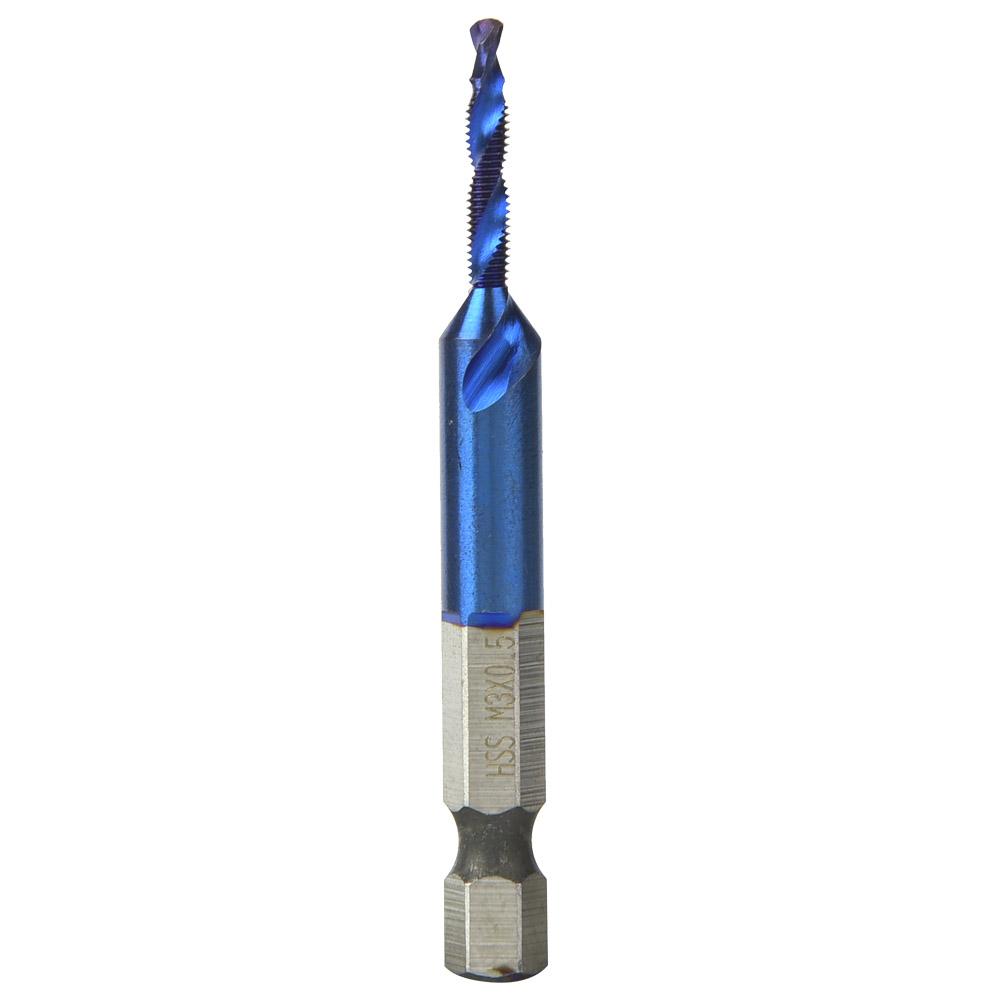 High Speed Steel Plated Blue 6.35mm Hex Shank Tap Drill Bit HSS Compound Tap (M3)