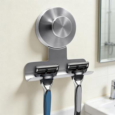 2Pcs Suction Cup Shaver Holder Wall Mounted No Tools Required Stainless Steel Hook Removable Razor And Shaver Organizer for Bathroom Shower