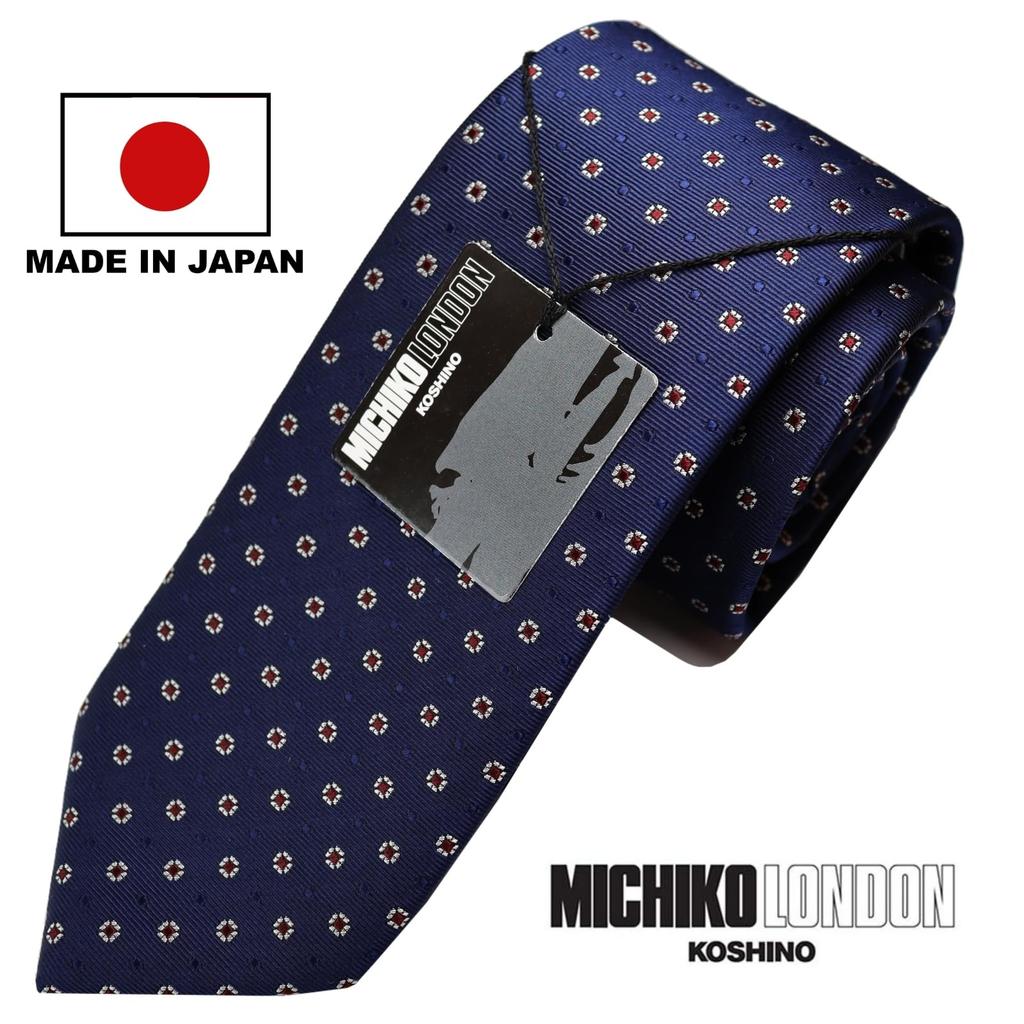 [Michiko London] Bonded fabric with lining for added volume. Made in Japan. KOSHINO brand tie. Small pattern. 100% silk. Unisex. MKJ-023 (Navy)