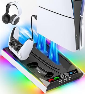 Compatibel met PS5 Pro, PS5 Slim en PS5 Pro: Verticale PS5 Stand met Koeling en 3-Niveaus Luchtstroomregeling, PS5 Controller Oplaadstandaard, Opladen