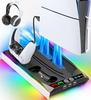 Compatible with PS5 Pro, PS5 Slim, and PS5 Pro: Vertical PS5 Stand with Cooling and 3-Level Airflow Adjustment, PS5 Controller Charging Stand, Chargin