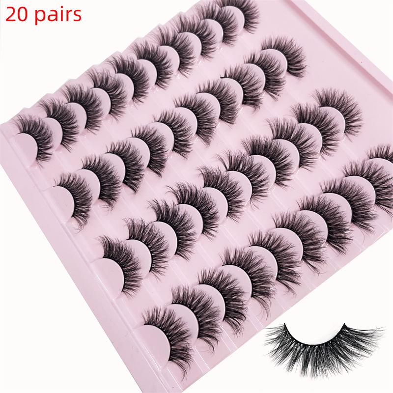 

20 Pairs Cat Eye & Fox Eye Slanted False Eyelashes, Thick Natural Black Stem