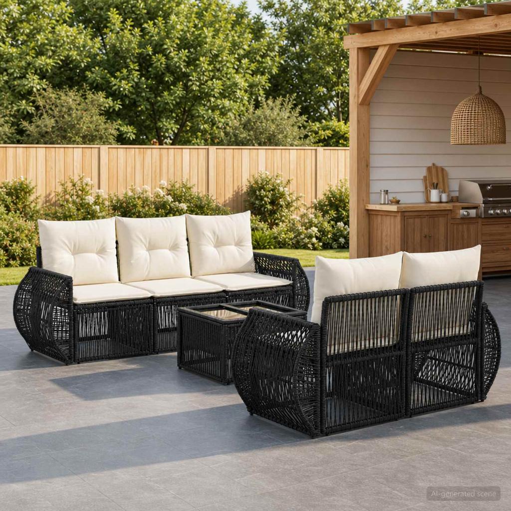 Garden Sofa Set 6 pcs. Black Poly Rattan