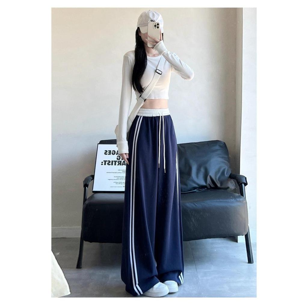 Southeast Asia Exclusive: Women's Retro Color Block Patchwork Sweatpants, Loose Wide-Leg, Lazy Style for Spring & Autumn