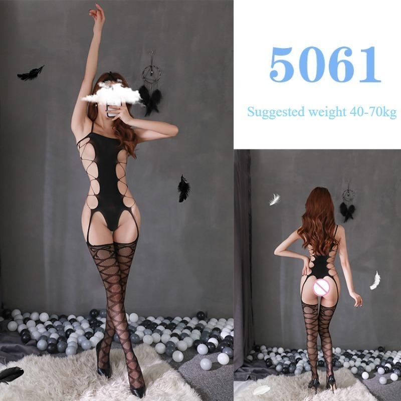 Sexy Lingerie Sexy Mesh Clothing Stockings Mesh Socks Open Cut No Take Off Women's Hollow Out Uniform Set  Jumpsuit Socks