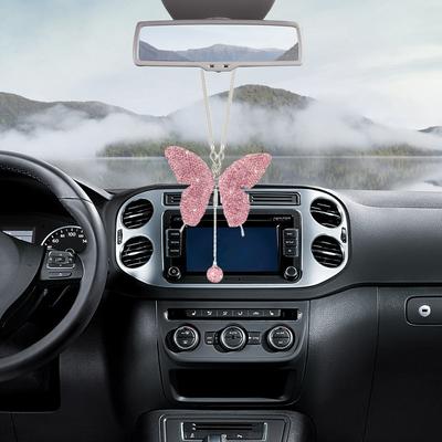 Sparkling Butterfly Pendant Car Rear View Mirror Charm Elegant Faux Crystal Pendant for Car Decor Car Ornaments Accessories