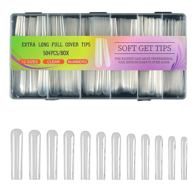 504Pcs/set Transparent Artificial Nail Kit Full Coverage Tips For Gel Extension Manicure Home Salon Application