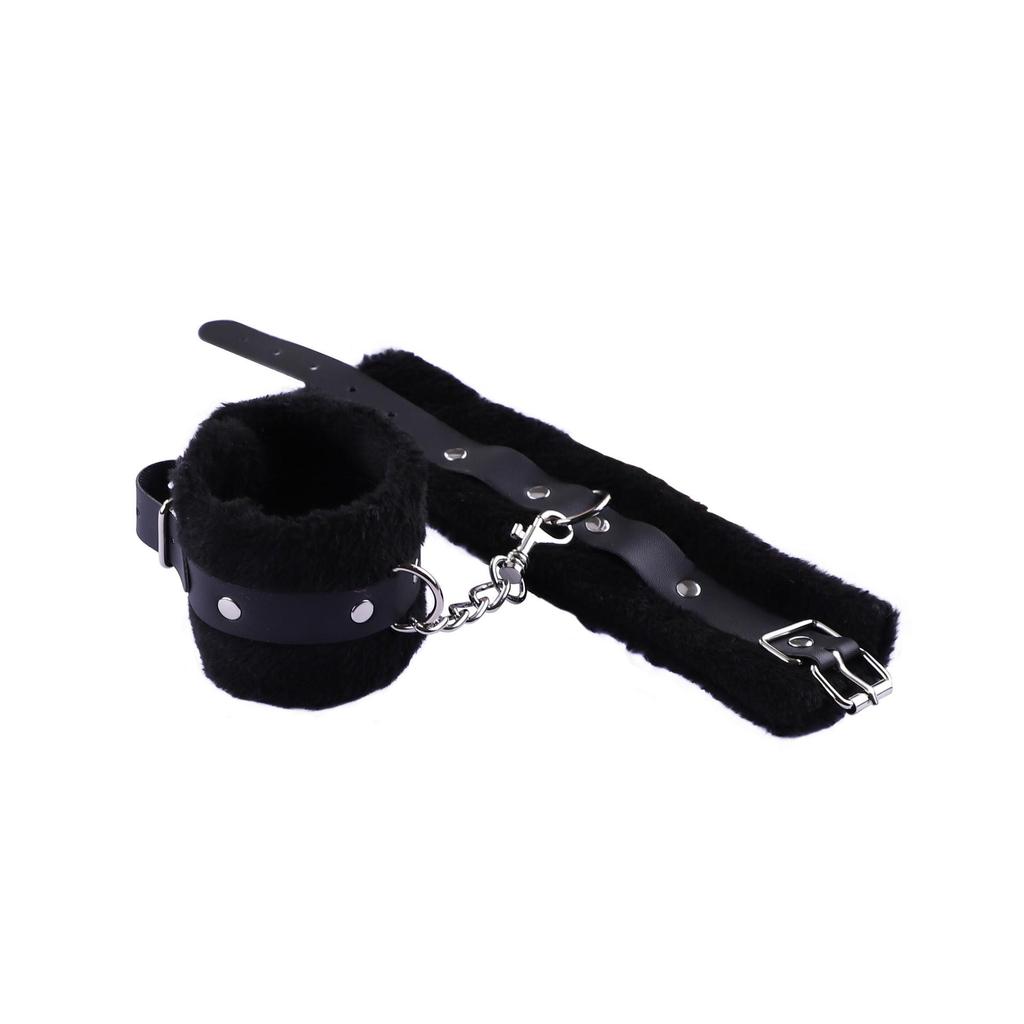 VaHppy Sex Toys 2pcs Blindfold + Handcuffs Cat Shape Pink/Black Plush SM BDSM Bondage Cosplay Couple Flirting