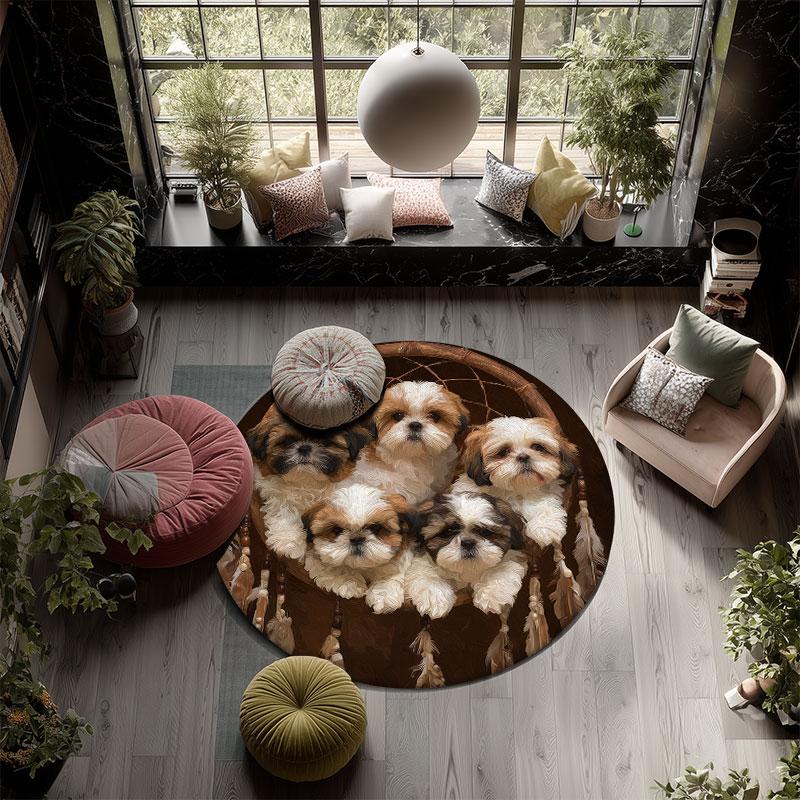 Shih Tzu Pattern Round rug,Carpet Rug for Living Room Bedroom Playroom ,Non-slip Floor Mat,Holiday Gifts and Birthday Gifts.