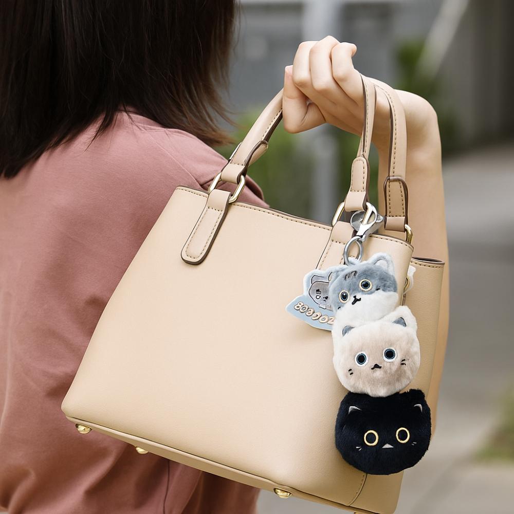 PP Cotton Animal Cat Keychain Fluffy Simulation Cat Plush  Key Ring  Home Decor