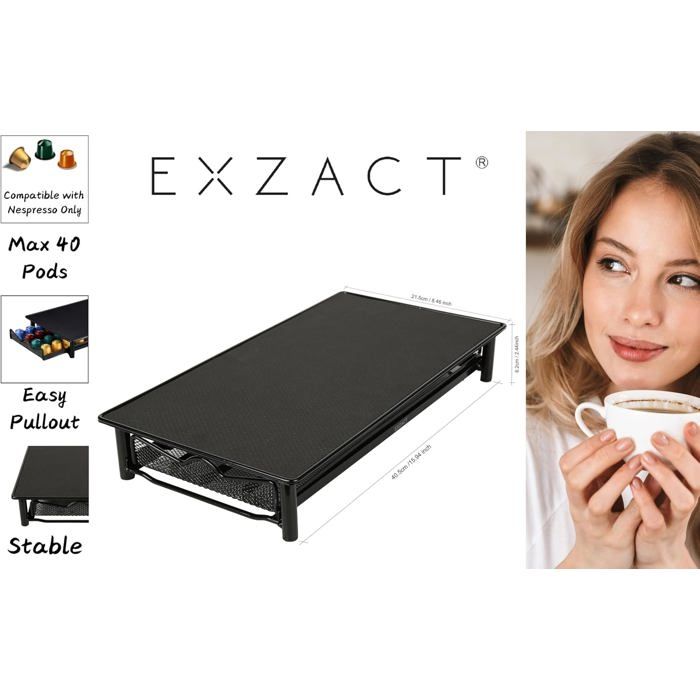 EXZACT Tiroirs à capsules compatible Nespresso (non affilié), rangement 40 capsules de café.