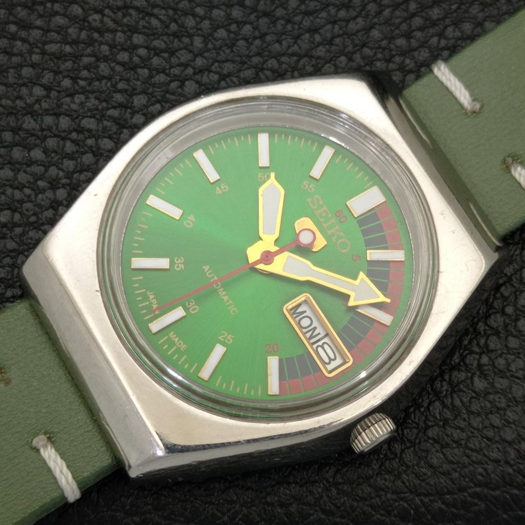 JAPAN 6309A VINTAGE SEIKO 5 AUTOMATIC MENS GREEN COLOR DIAL WATCH A701346-5 R206a-a701346