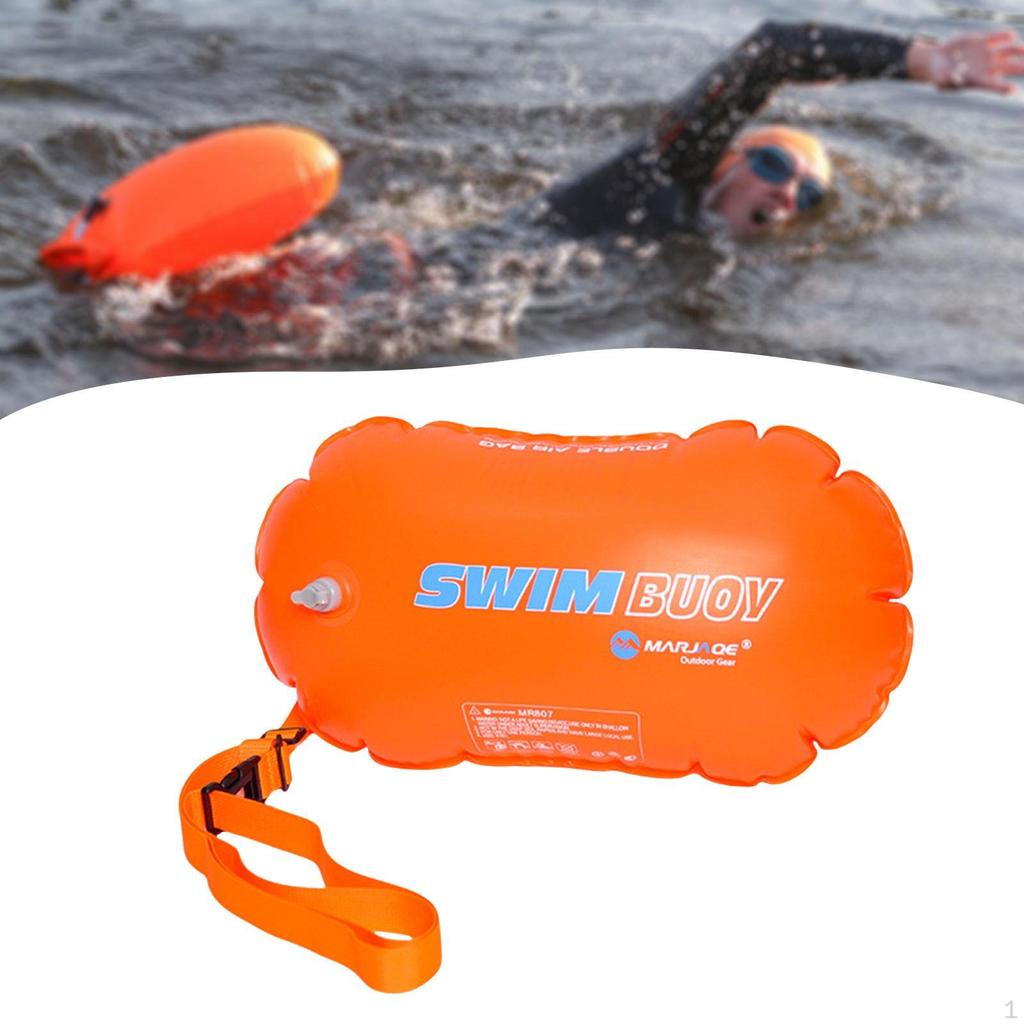 Aquatic Swim Buoy with Waterproof Bag And Adjustable Waist Belt, Double Inflatable Cushion
