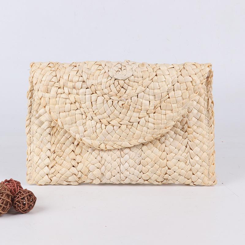 Handmade Women's Straw Corn Husk Clutch & Coin Purse - Casual Woven Beach Bag