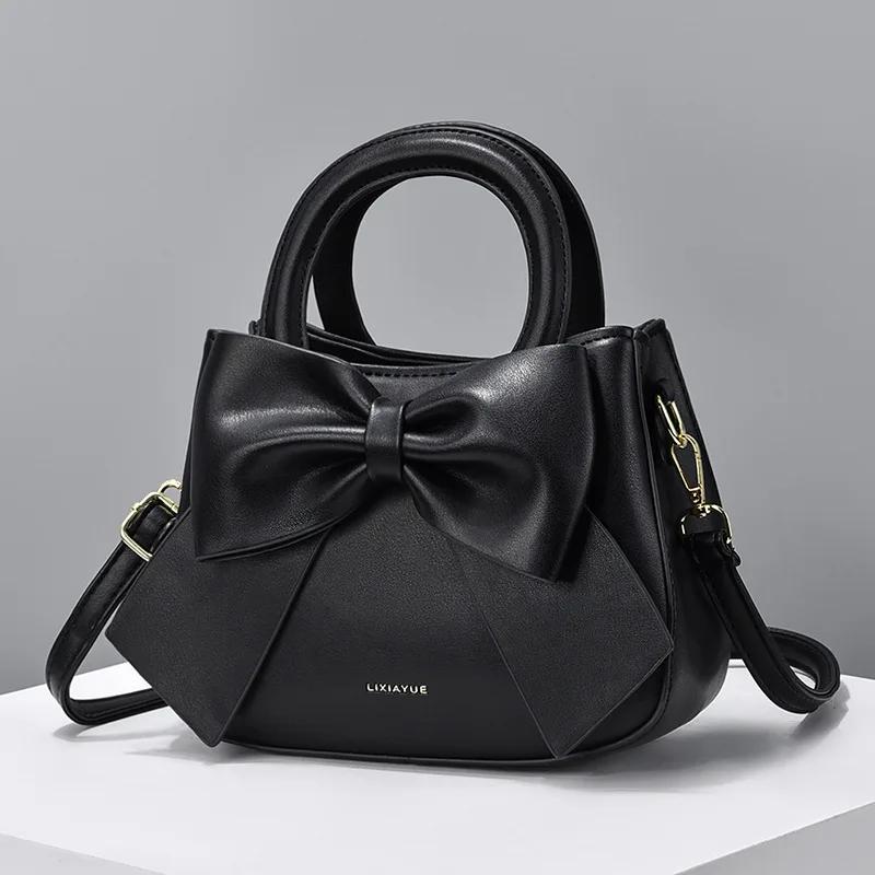 Fashi Casual Handbags For Women Cute Bow Black White Blue Kahki PU Handbags Trendy Daily Shoulder Underarm Bags bolsa feminina