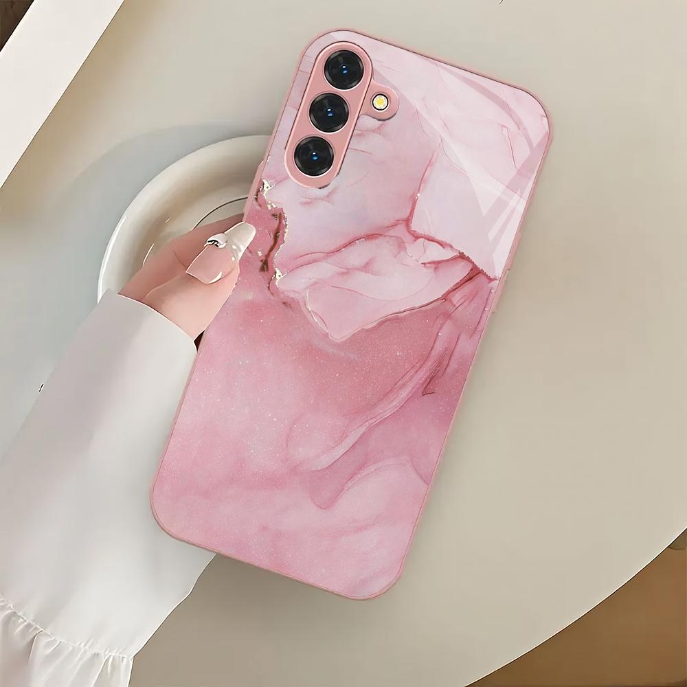 Pink Textured Metallic Paint Glass Phone Case Suitable for Samsung Galaxy S26 S25 S24 S23 S22 S21 S20 FE/Ultra/Plus Anti Drop