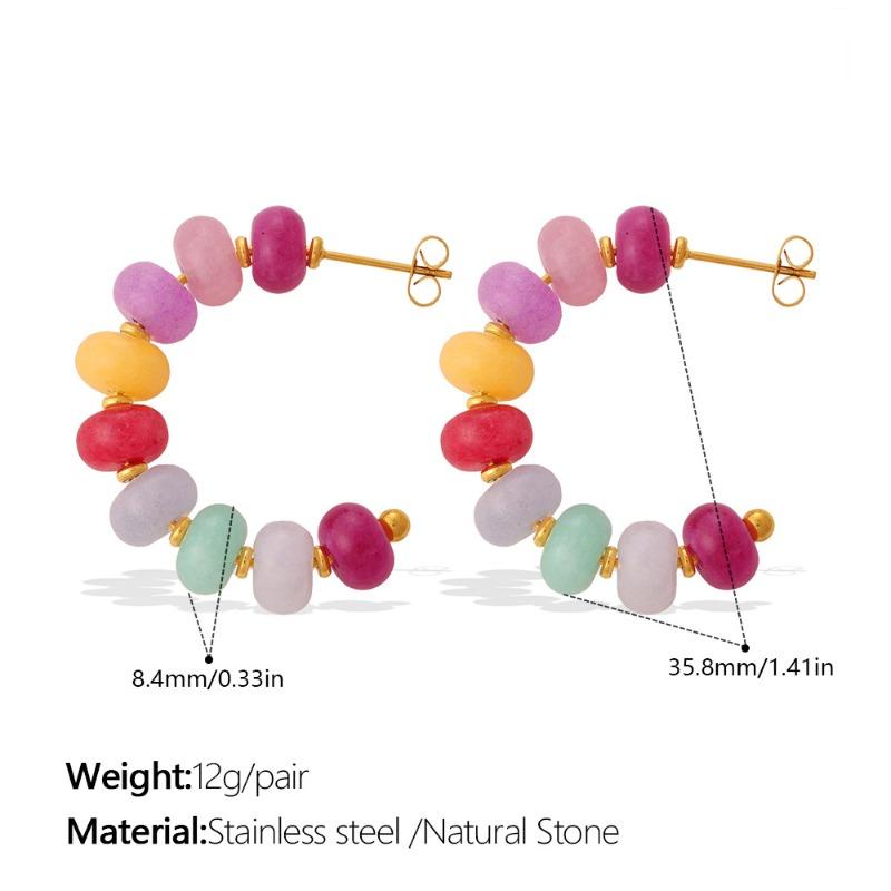 European and american ins style colorful natural stone necklace bracelet earrings niche geometric jewelry set