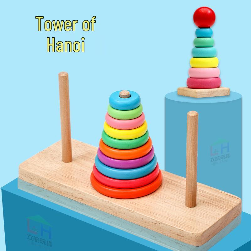 Regenbogen Turm von Hanoi: Farbenfrohes Stapelspiel für frühkindliches Lernen und Eltern-Kind-Interaktion blue