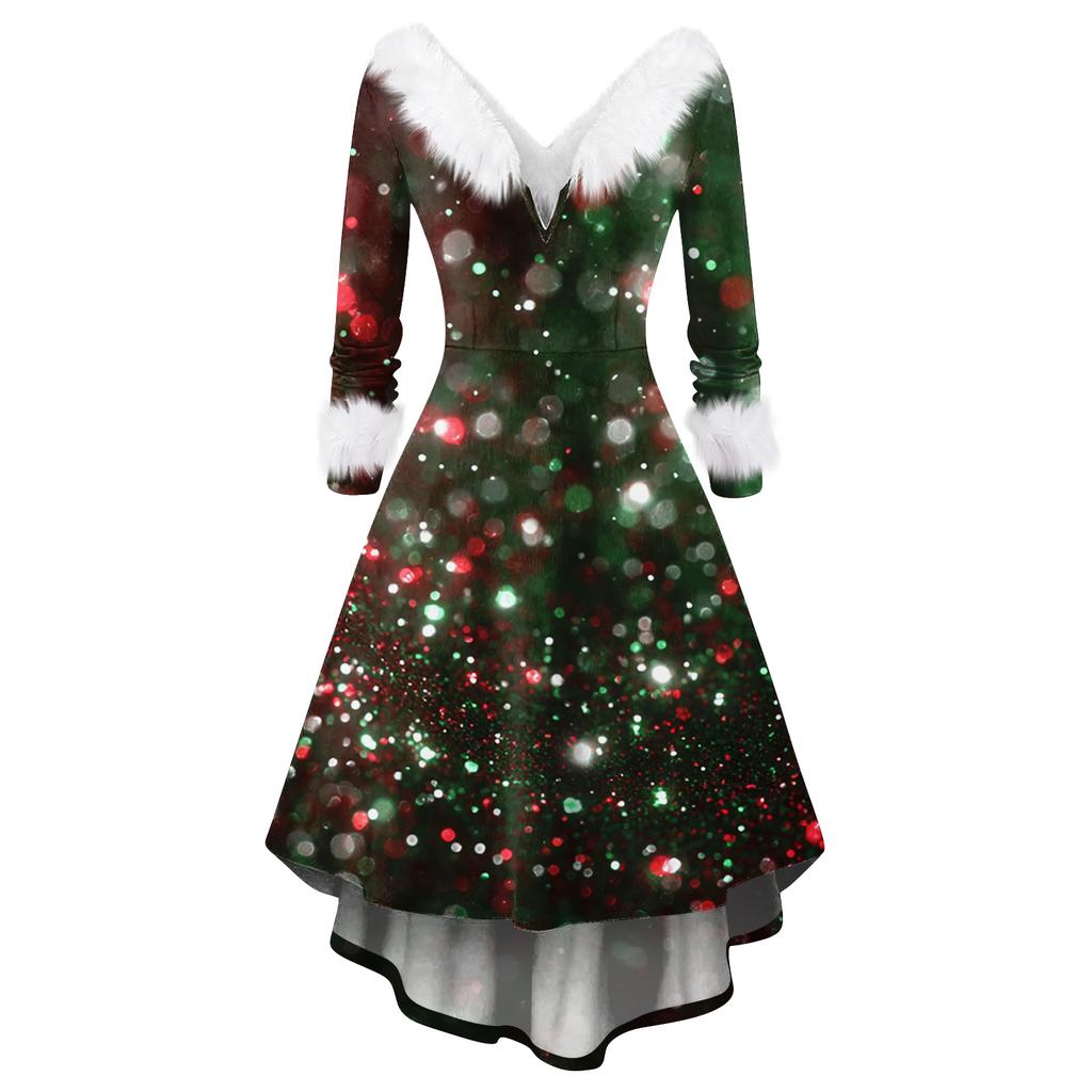 Women's Fashionable Casual Fitted Christmas Print Party Long-Sleeved Dress