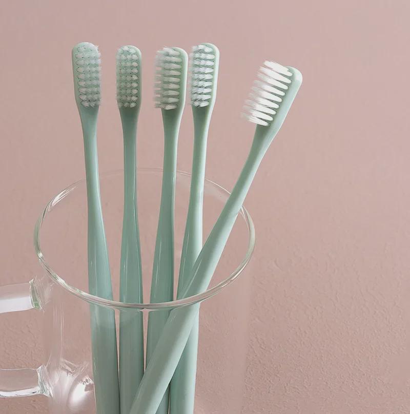 Japanese-Style Soft Bristle Toothbrush Set for Adults with Protective Covers, Small Head, 10 Pieces