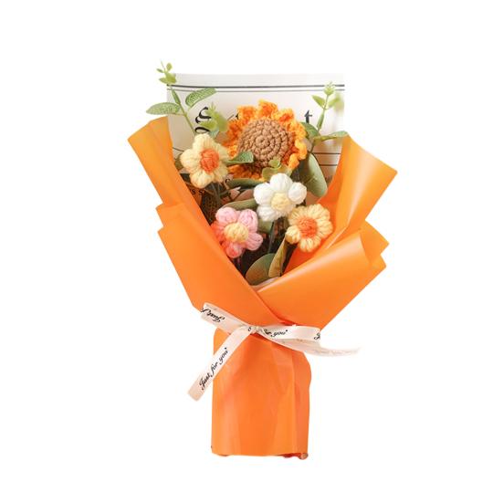 Crochet Flower Bouquet Handmade Knitted Positive Sunflower Artificial Yarn Flower Bouquet Gift for Mother's Day Valentine's Day Anniversary