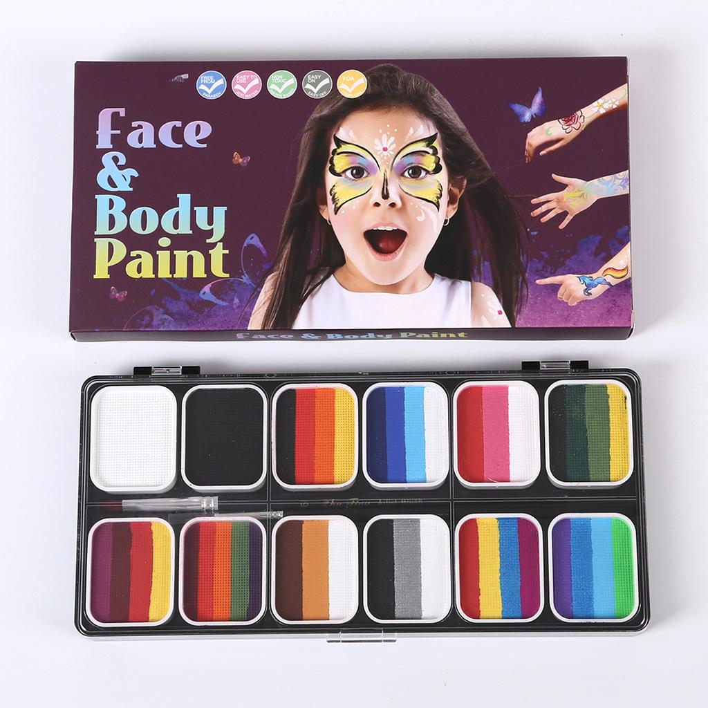 Face Paint Kit Water Activated Colors Set Professional Split Cakes Paint Palette Set with 2 Brush Safe Non Face and Body Painting Makeup Facepaints
