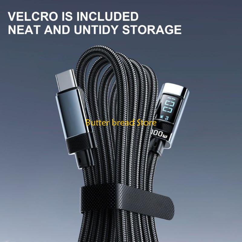 W89C LED Display USB C Cable Bendable USB C Cable for Quick Charging & Data Transfer