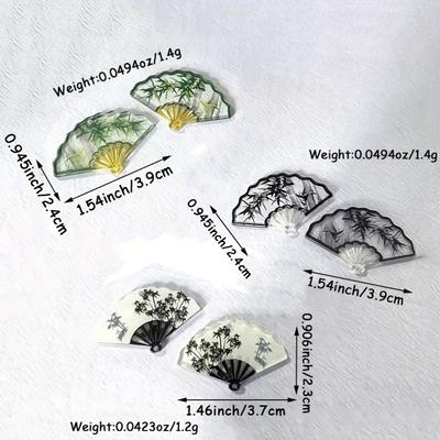 12PCS Chinese Style Transparent Bamboo Pattern Fan Acrylic Jewelry Accessories Retro Earrings Necklace DIY Jewelry Making Access