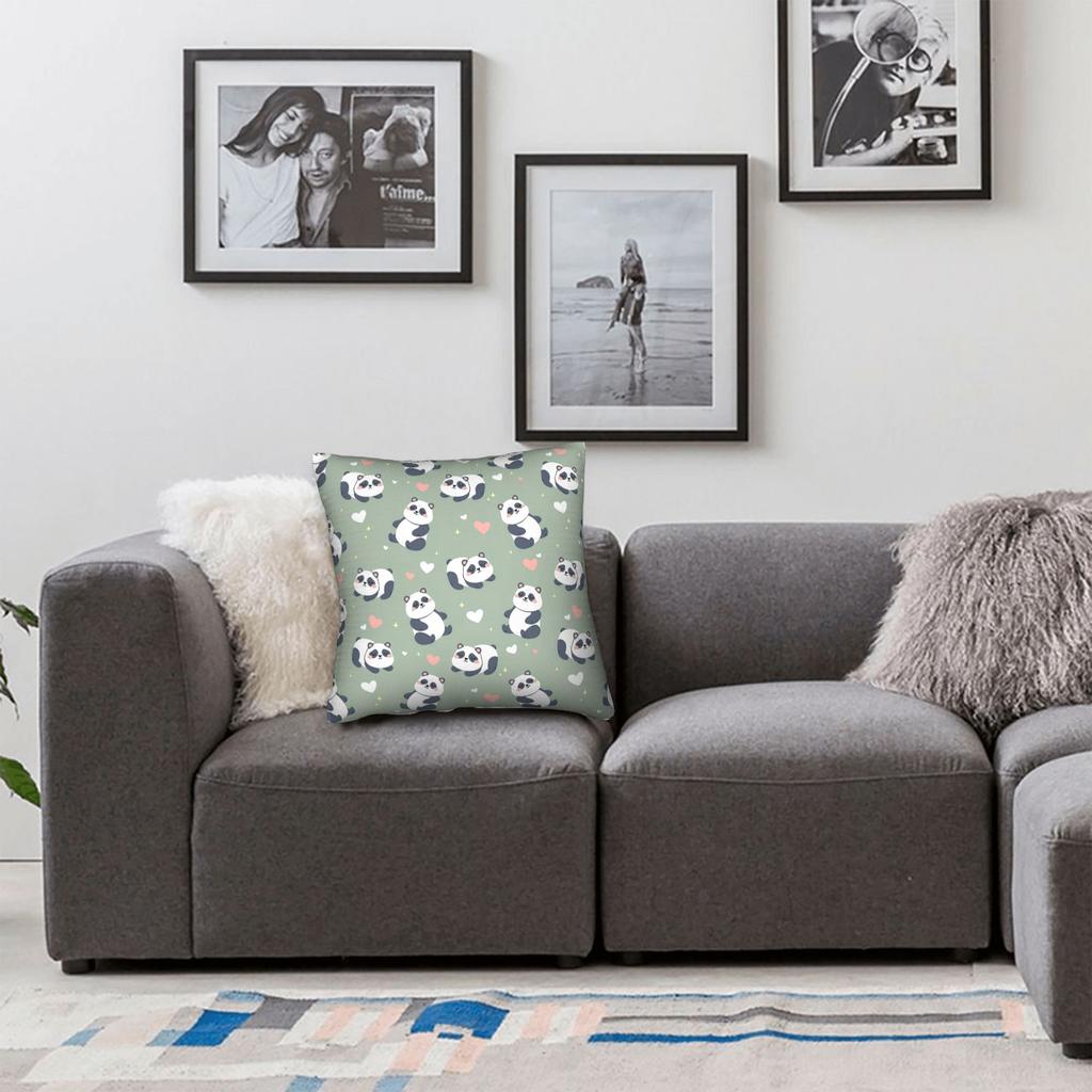 Panda Animal Heart Square Pillow Case Cushion Covers Custom Polyester Decor Pillowcover For Home 18"X18"