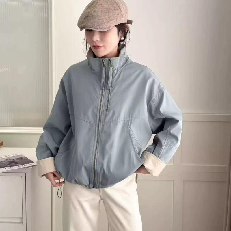 Women's Stand Collar Short Length Zip-Up Windbreaker Jacket Loose Casual Versatile Outerwear Top