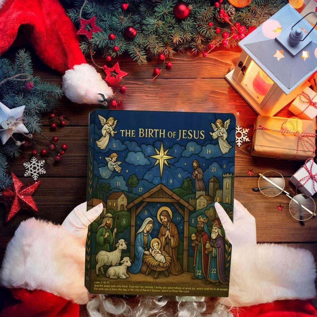 Religious Advent Calendar 2025 Christmas Countdown Calendar 24 Days 2D Acrylic Nativity Jesus Ornaments for Christmas Tree Decor