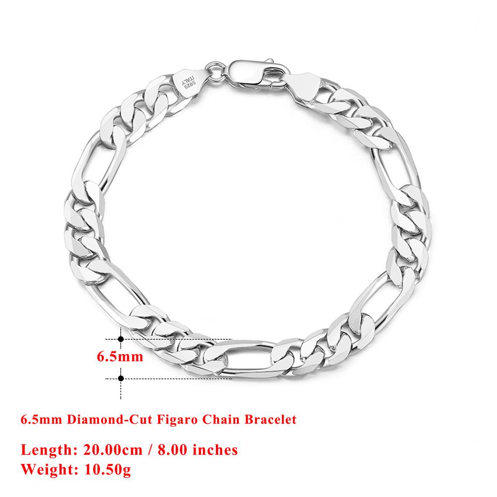 Effie Queen Italy Real 925 Silver Diamond-Cut Figaro Chain Necklace 5mm Wide 40-60cm Long Woman Man Neck Chain Jewelry Gift SC34