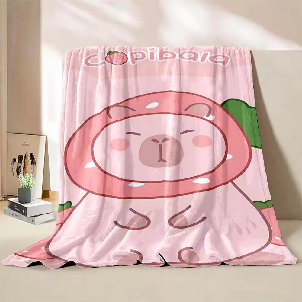 Cute Capybara Cartoon Print Blanket Soft Warm Plush Throw Blanket for Sofa Bed Kids Nursery Home Travel Decor