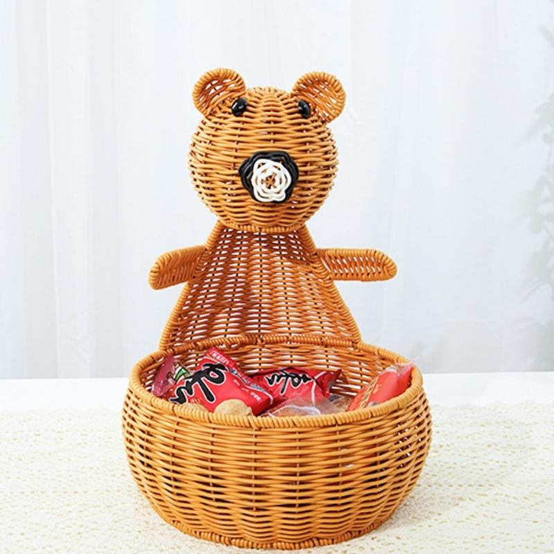 Multifunctional Kitchen Storage Basket Plastic Construction Imitation Rattan Woven Organizers For Fruits Snacks Display