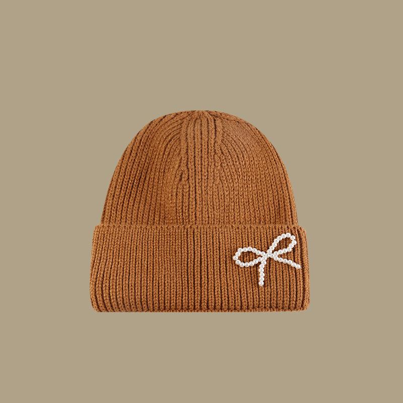Bow Tie Knitting Cap Hat Woolen Yarn Cuff Knit Beanie Casual Fleece Warm Knitted Hat