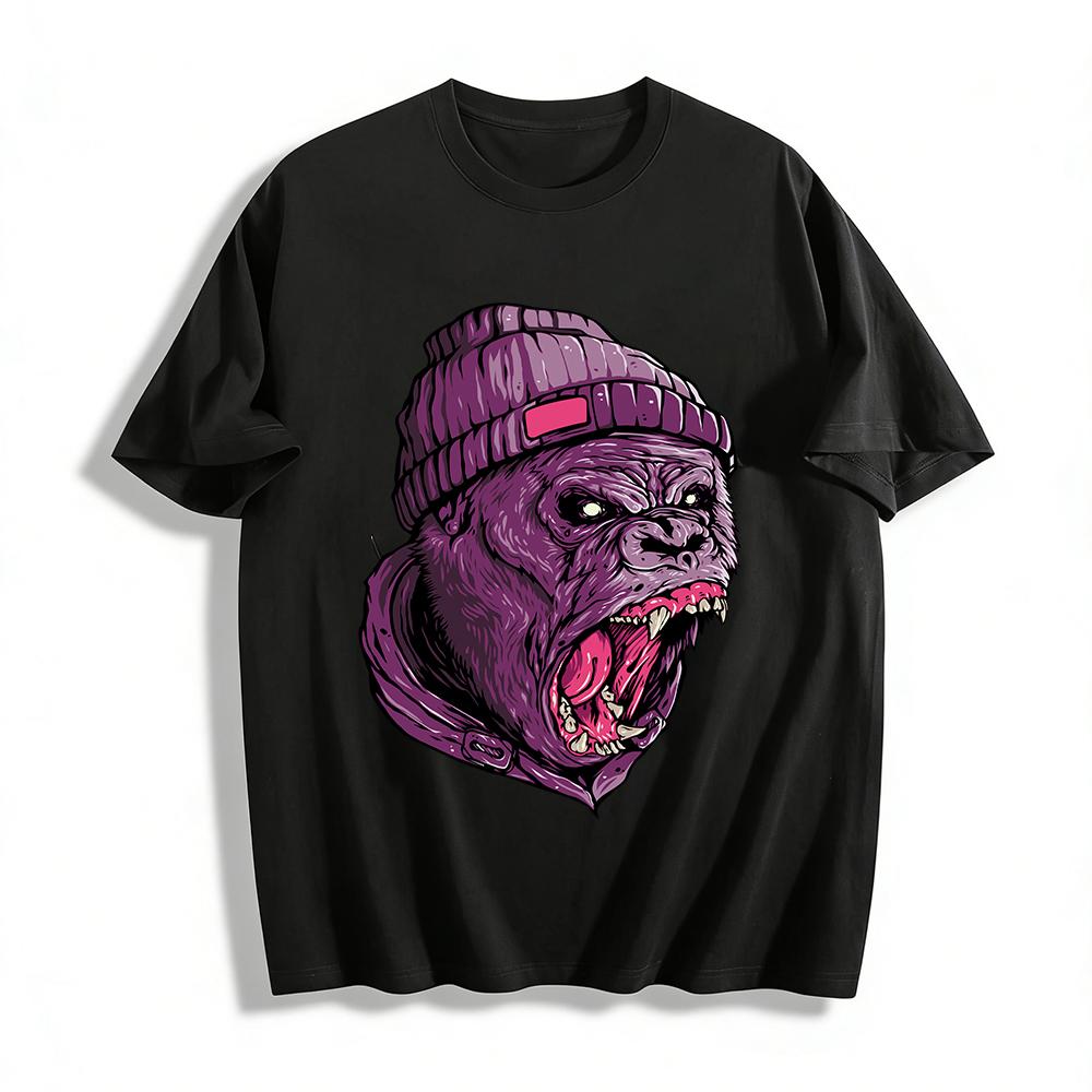 

Dark Purple Raging Gorilla Print Streetwear Unisex Casual T-Shirt Pure cotton T-shirt 6XL
